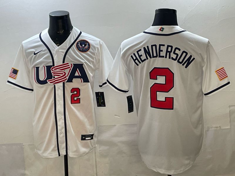 Men 2026 World Cub USA #2 Henderson White Game Nike MLB Jersey style 006